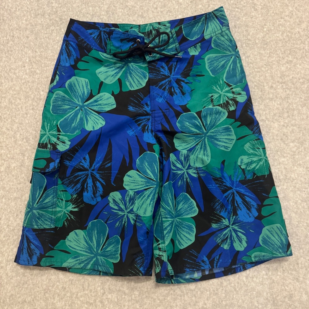 Hi Surf Mens Tropical Hibiscus Board Shorts Blue Teal Floral Swim Trunks Size 30